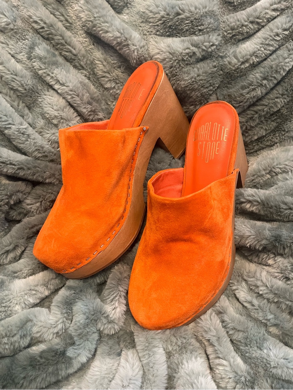 Charlotte Stone Orange Suede Clog Mules